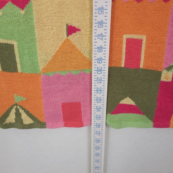 Vintage Handknit Cardigan Sweater Plus1X House Scene  Americana Novelty Artsy - Picture 9 of 12